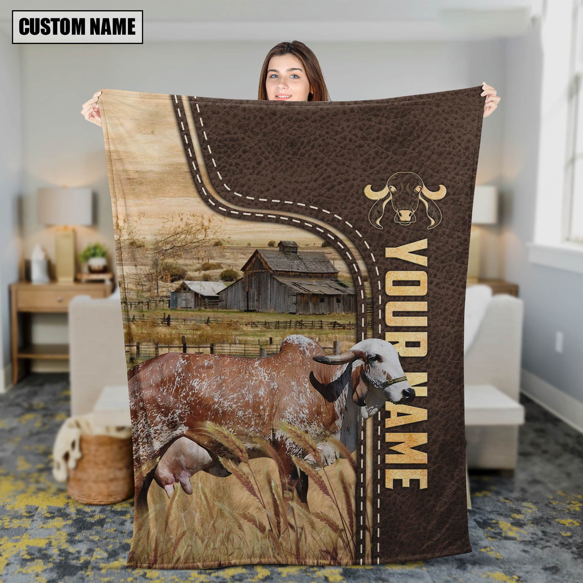 Personalized Name GYR Cattle Leather Pattern Blanket
