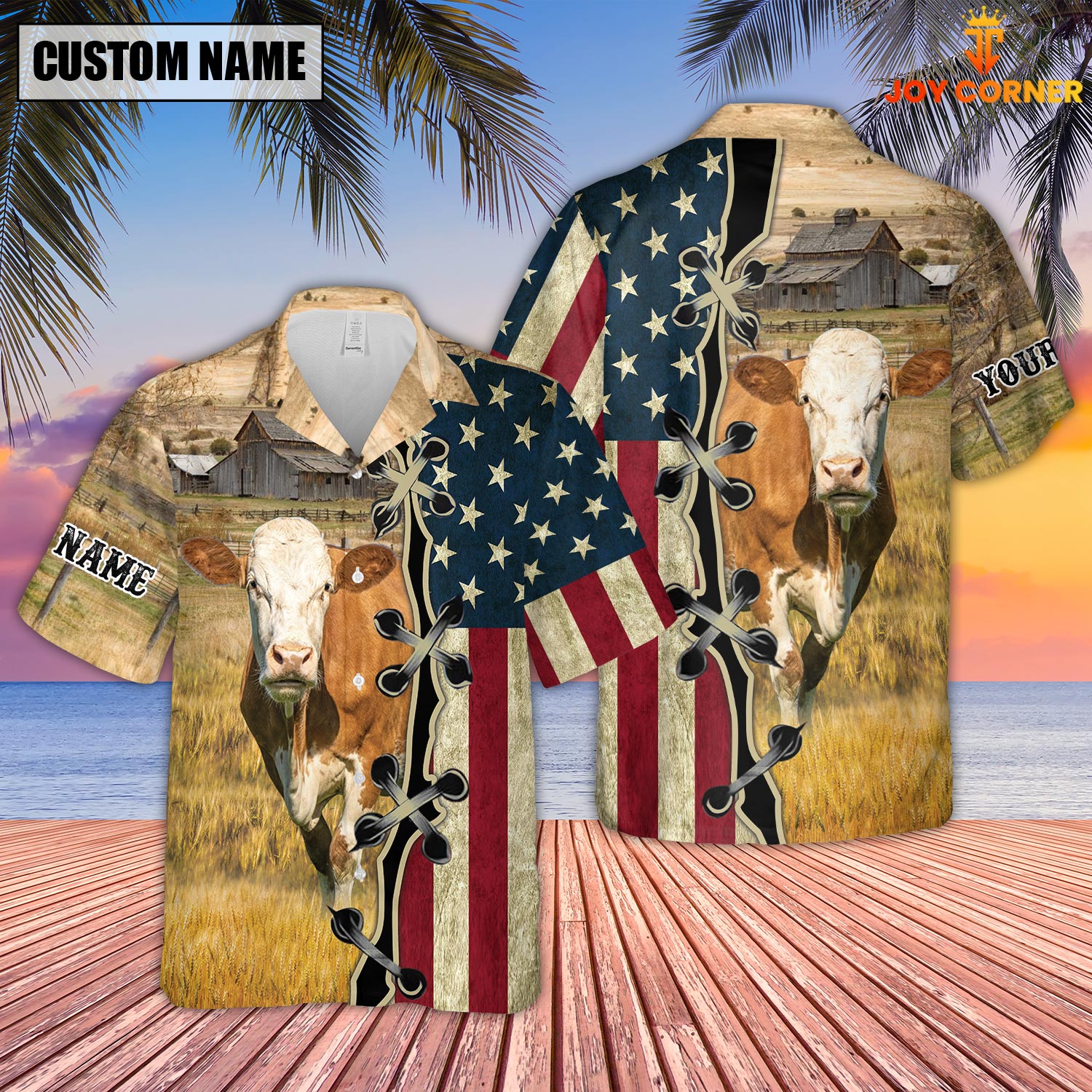 Custom Name Fleckvieh Cattle American Flag 3D Shirt