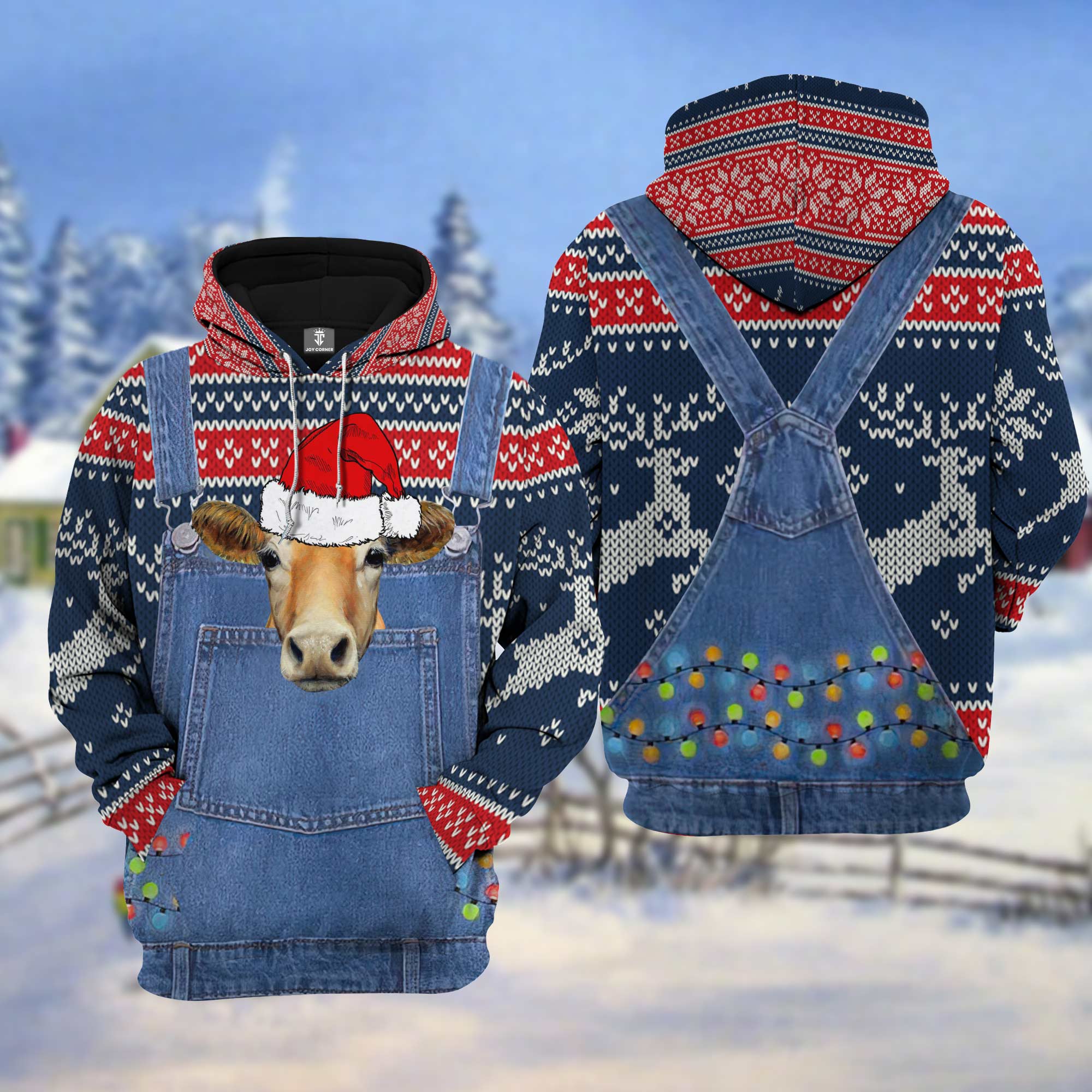 Jersey Cattle Christmas Knitting Pattern 3D Hoodie