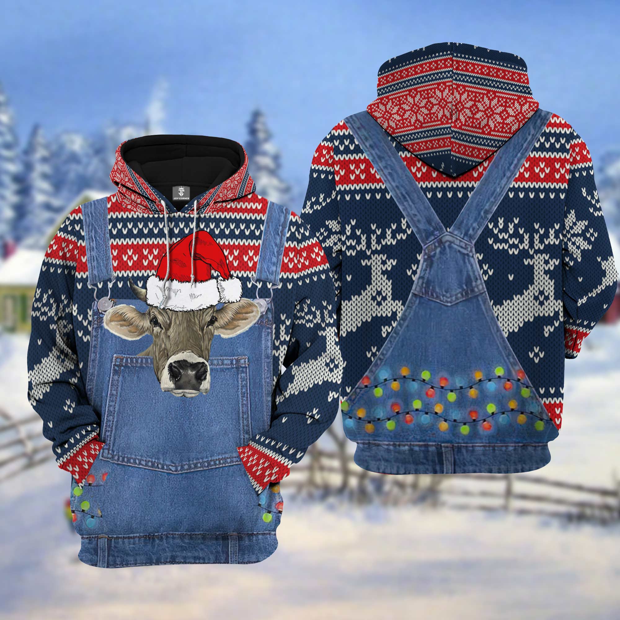 Brow Swiss Cattle Christmas Knitting Pattern 3D Hoodie