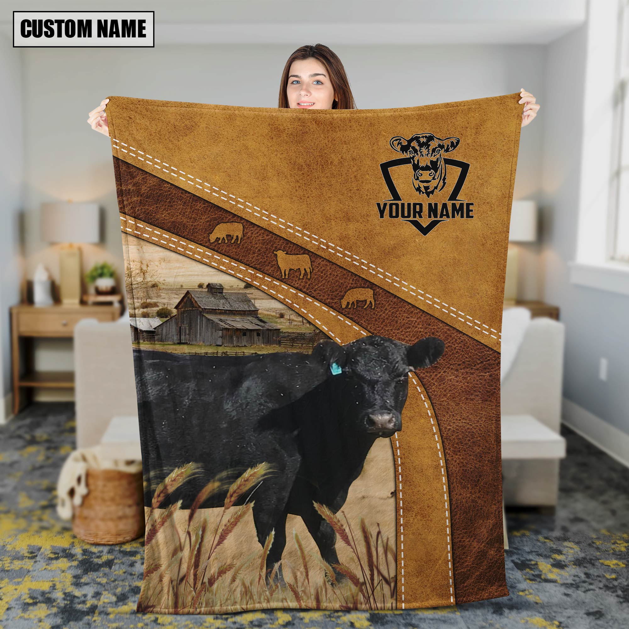 Personalized Name Lowline Angus Brownie Background Blanket