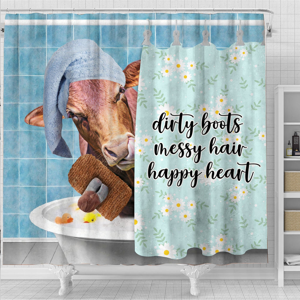 Beefmaster Dirty Boots, Messy Hair, Happy Heart  3D Shower Curtain