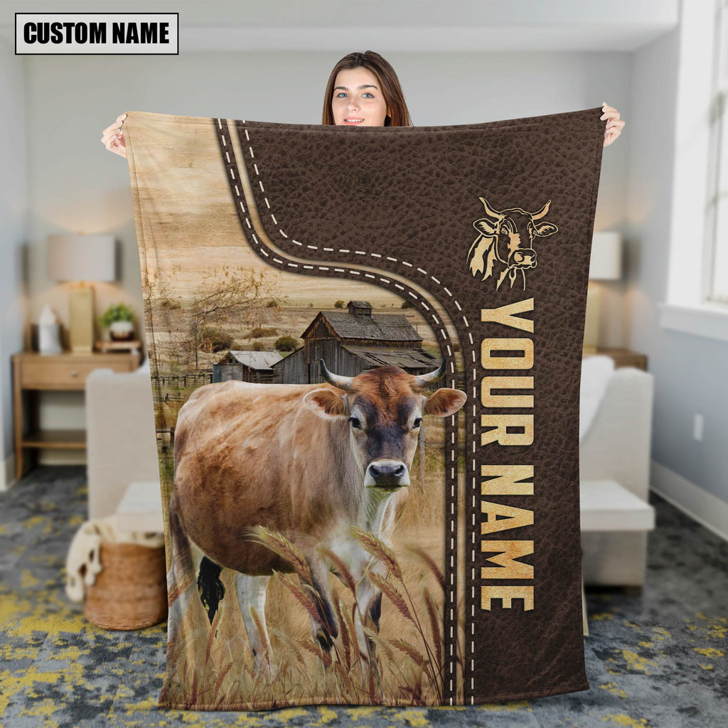 Personalized Name Brown Swiss Leather Pattern Blanket