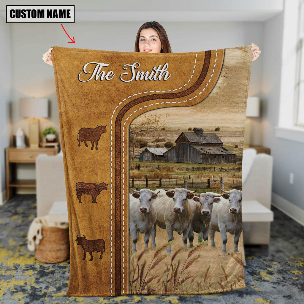 Personalized Charolais Cattle In Field Farmhouse Blanket