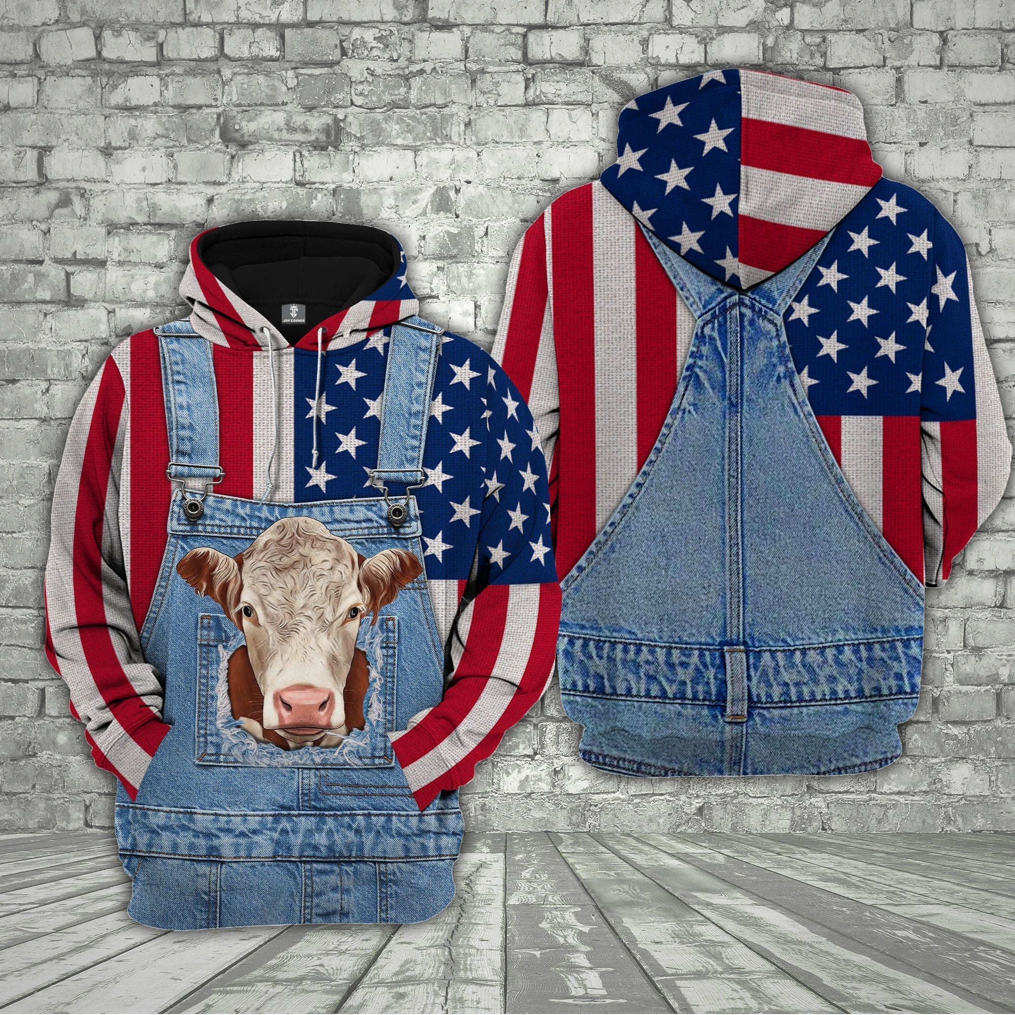 Hereford Cattle US Flag Farm Personalized 3D Hoodie