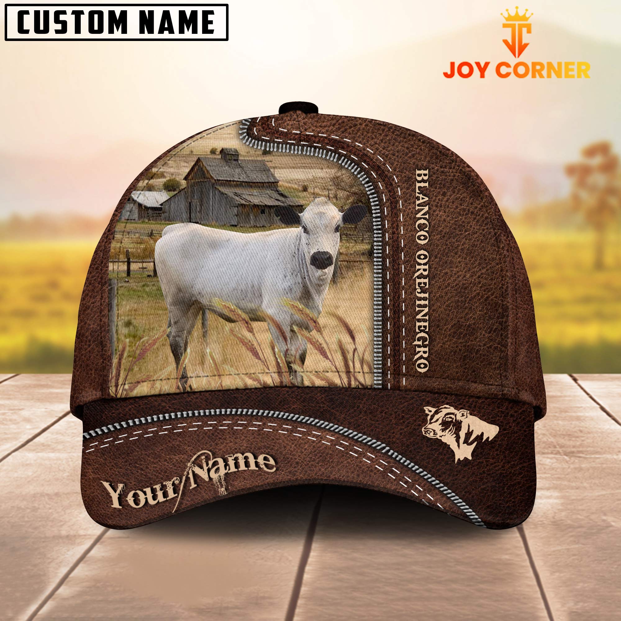 Blanco Orejinegro Customized Name Leather Pattern Cap
