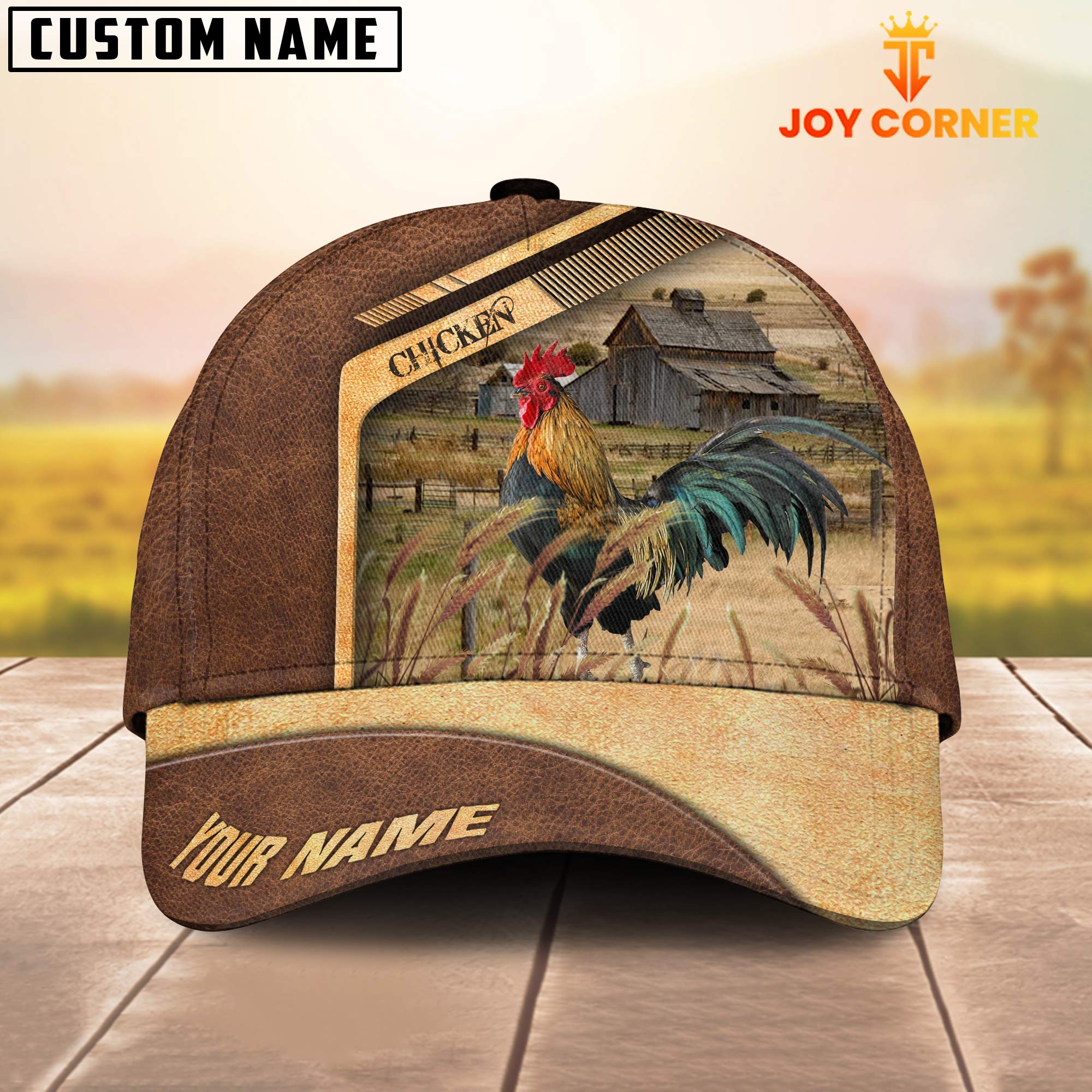 Chicken Customized Name Brown Farm Cap