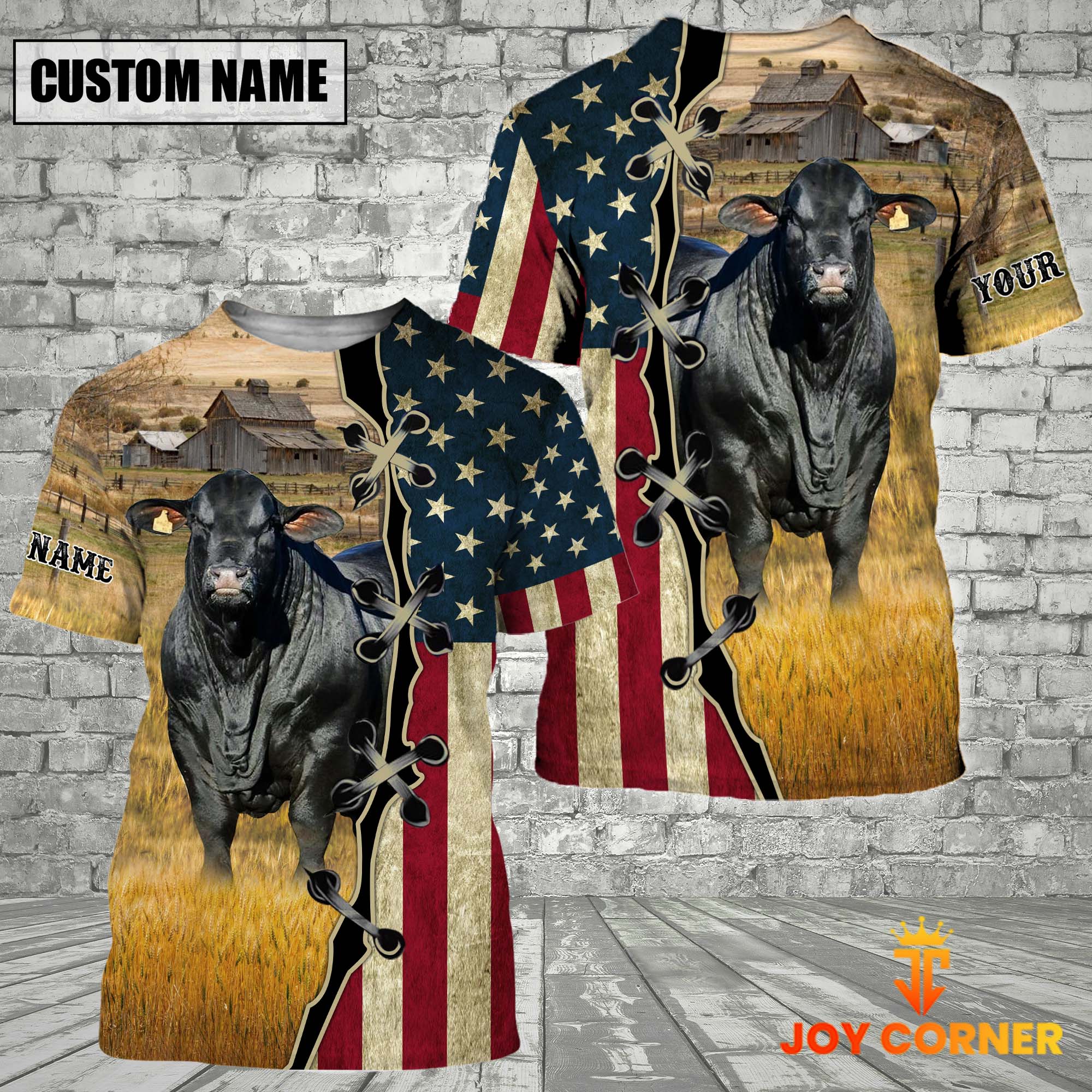 Brangus On Farms Custom Name American Flag 3D Shirt