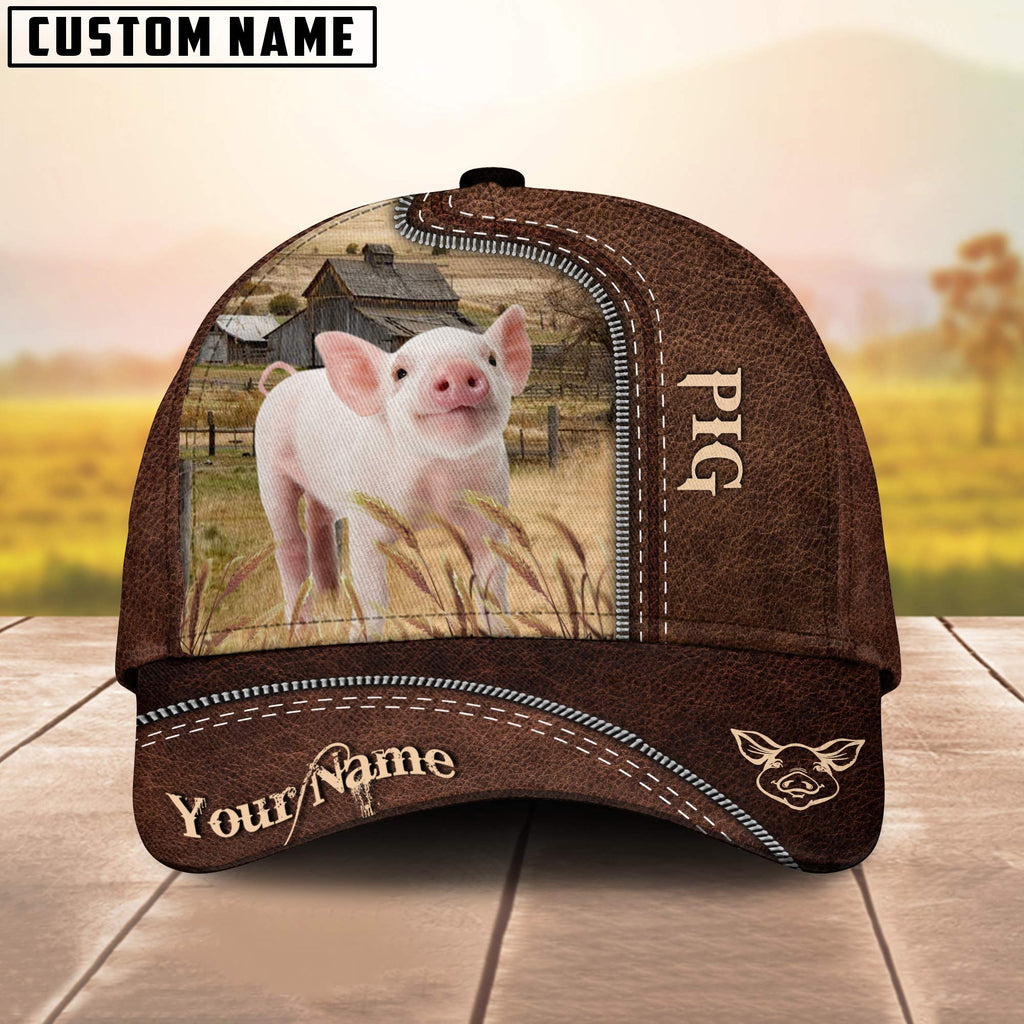Pig Customized Name Leather Pattern Cap
