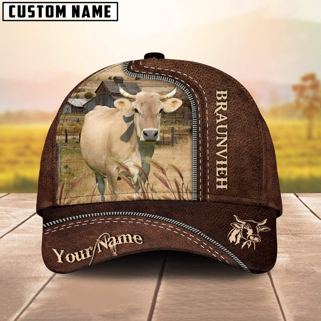 Braunvieh Brownie Customized Name Leather Pattern Cap