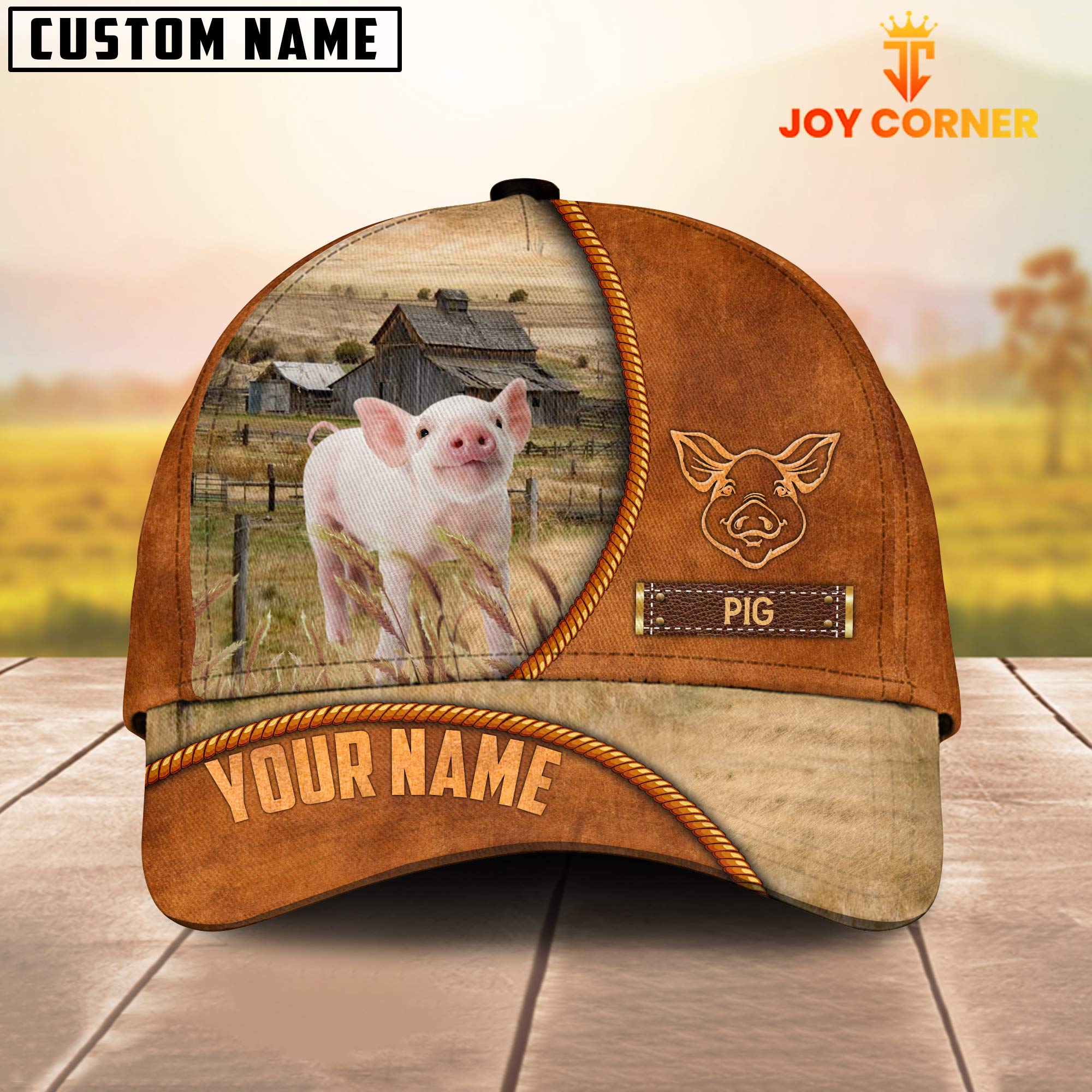 Custom Name Pig Leather Pattern Cap