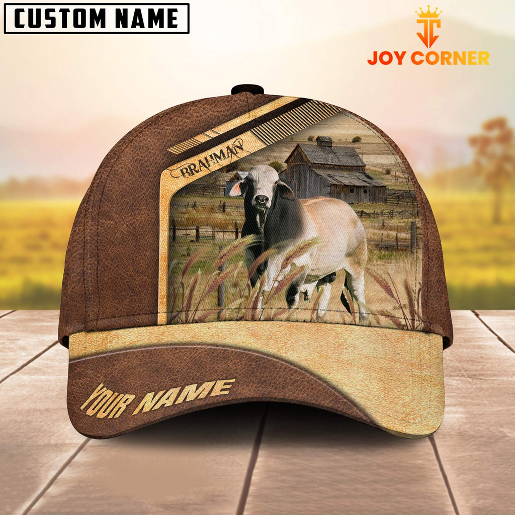 Brahman Cattle Customized Name Brown Farm Cap