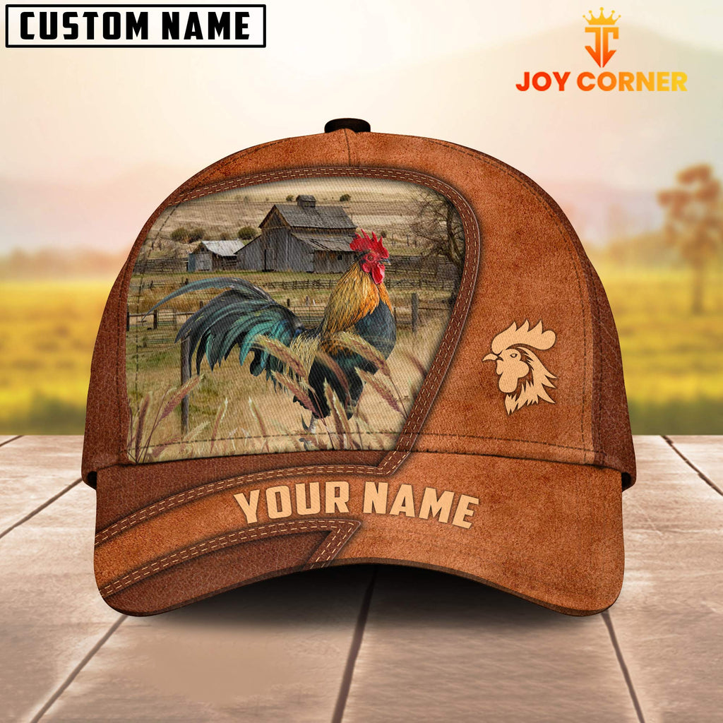 Chicken Customized Name Brown Leather Pattern Cap