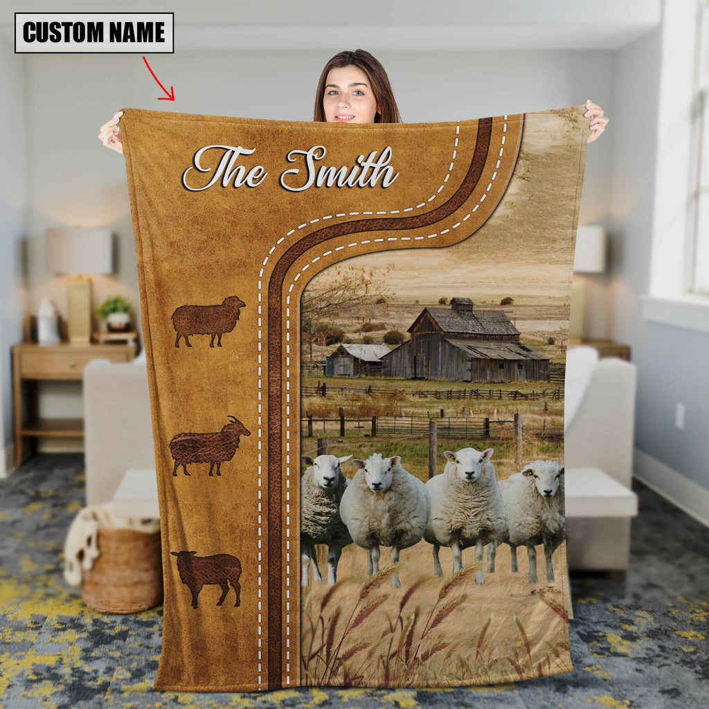 Personalized Sheep Cattle In Field Farmhouse Blanket
