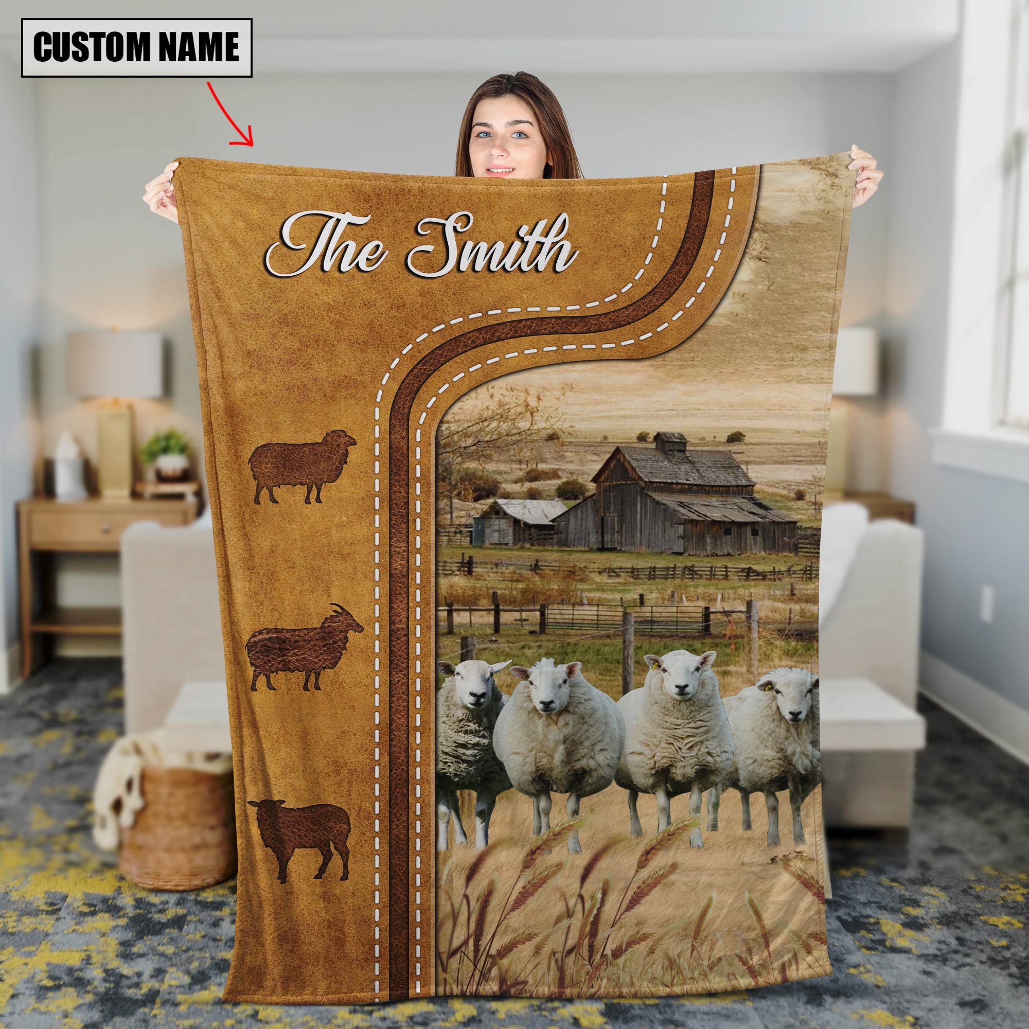 Personalized Sheep Cattle In Field Farmhouse Blanket