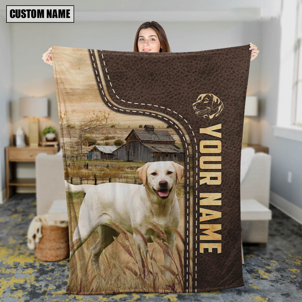 Personalized Name Labrador Retriever Leather Pattern Blanket