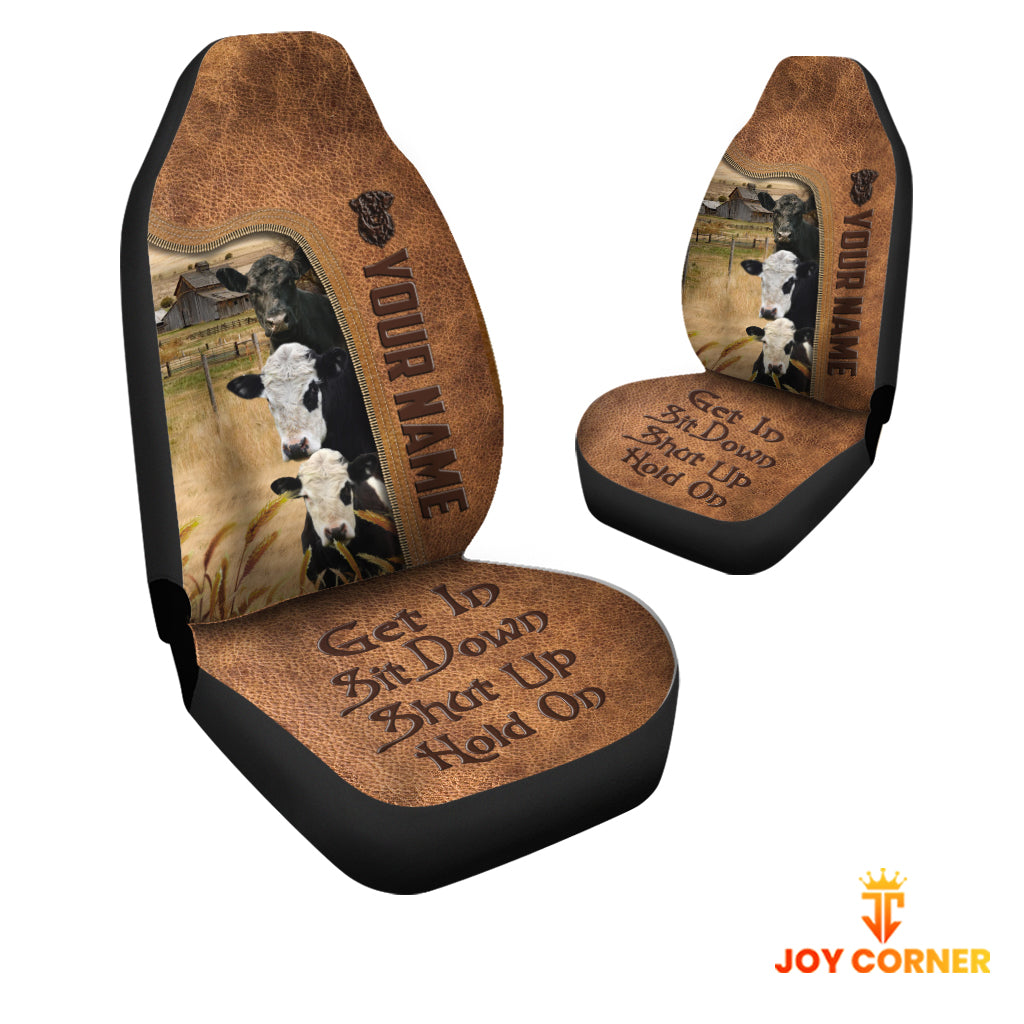 Belted Galloway Happiness Personalized Name Leather Pattern Car Seat Covers Universal Fit (2Pcs)