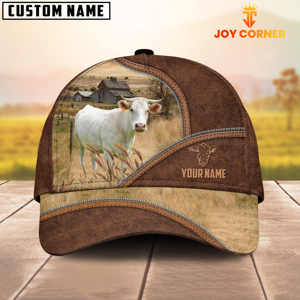Charolais Zipper Leather Pattern Customized Name Cap