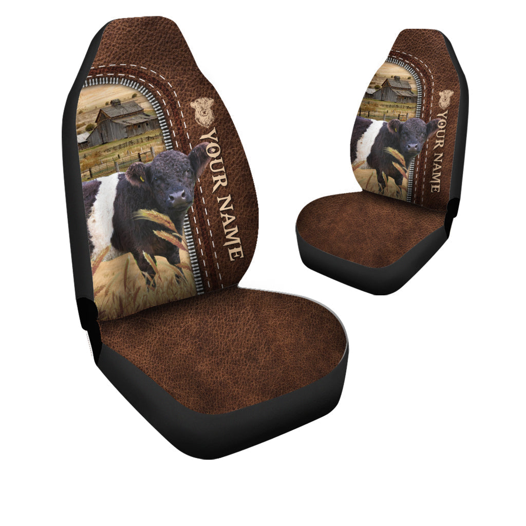 Belted Galloway Personalized Name Leather Pattern Car Seat Covers Universal Fit (2Pcs)