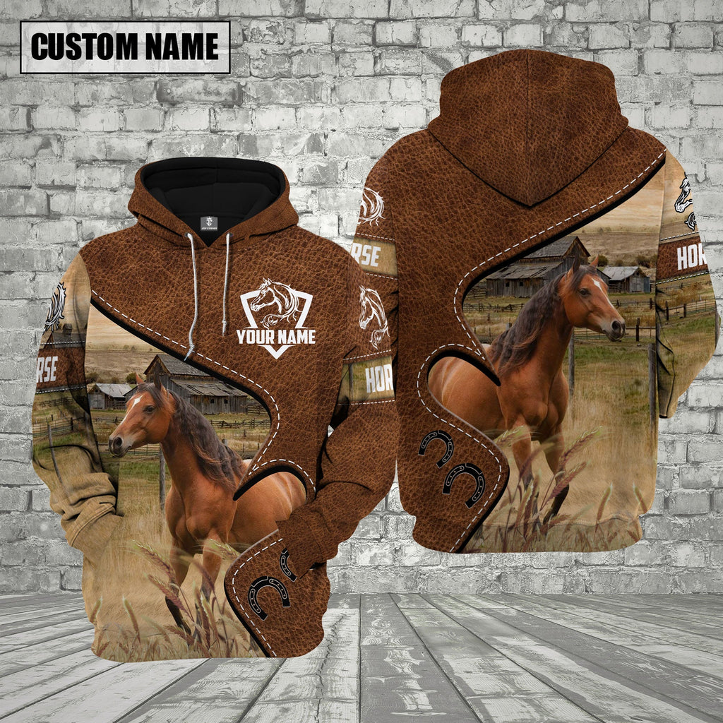 Farm Brown Horse Heart Shape Custom Name 3D Shirts