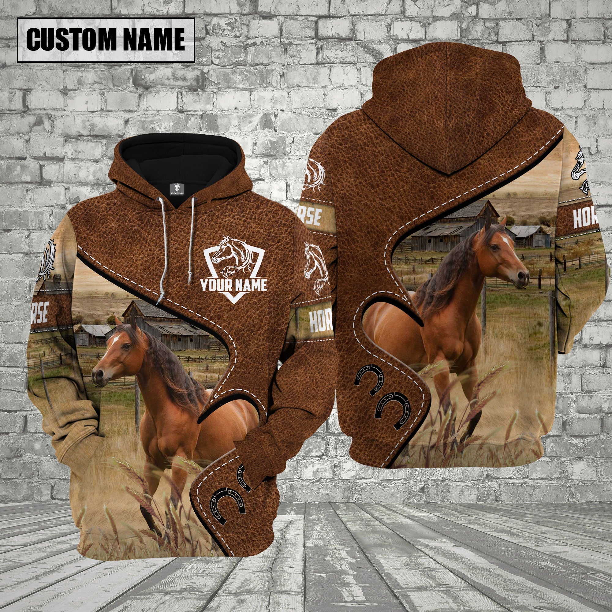 Farm Brown Horse Heart Shape Custom Name 3D Shirts