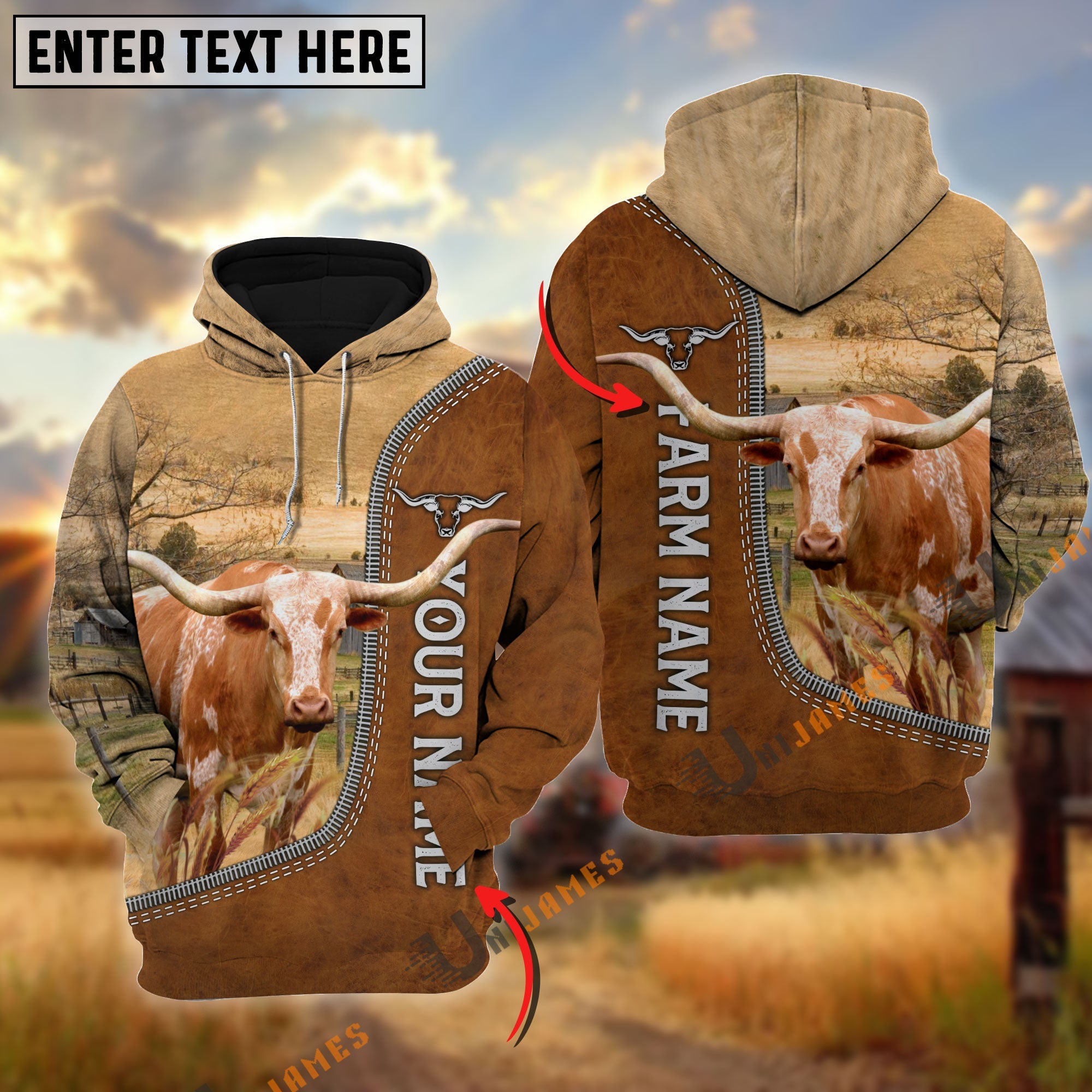 Texas Longhorn Farming Happiness Personalized Name 3D Hoodie