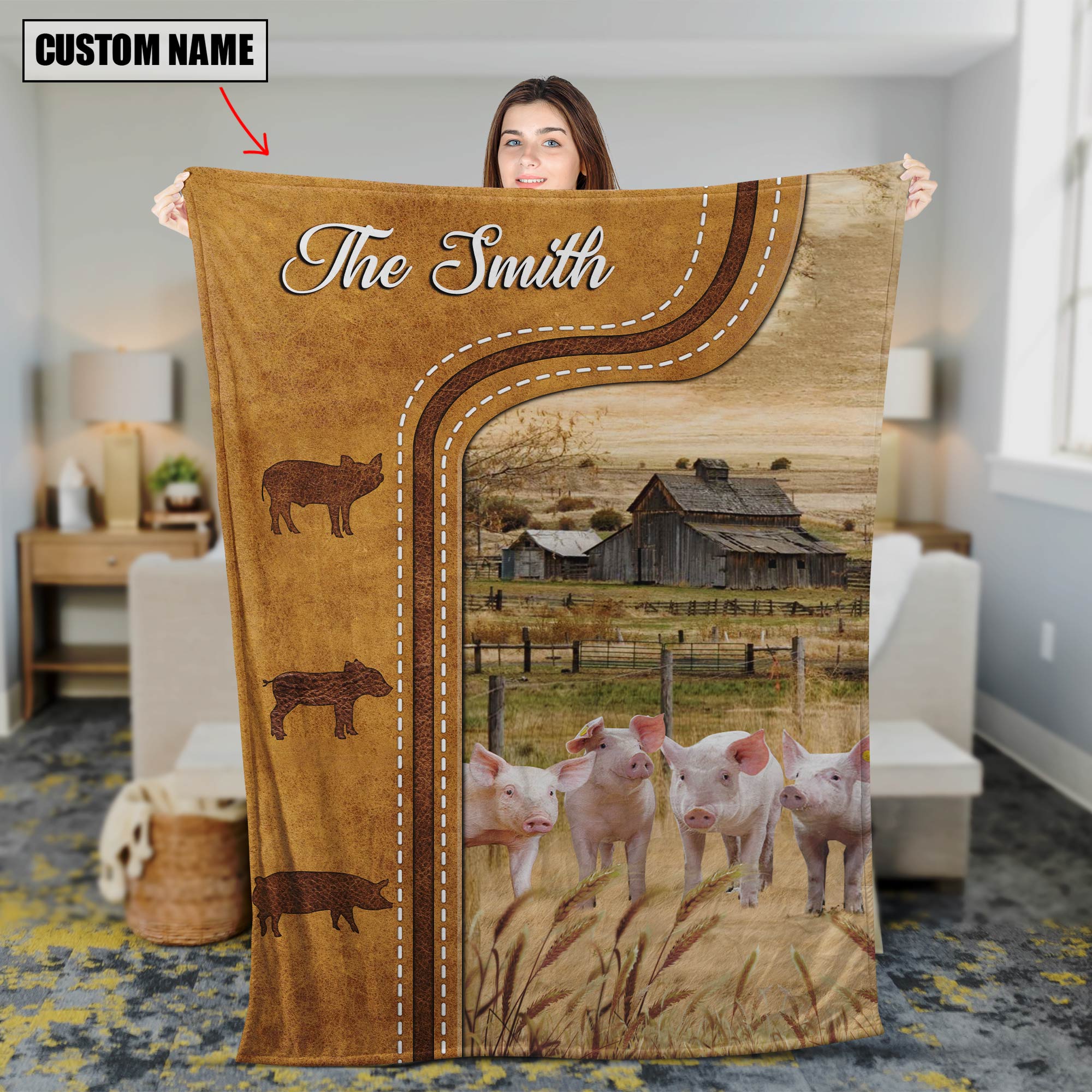 Personalized Pigs In Field Farmhouse Blanket