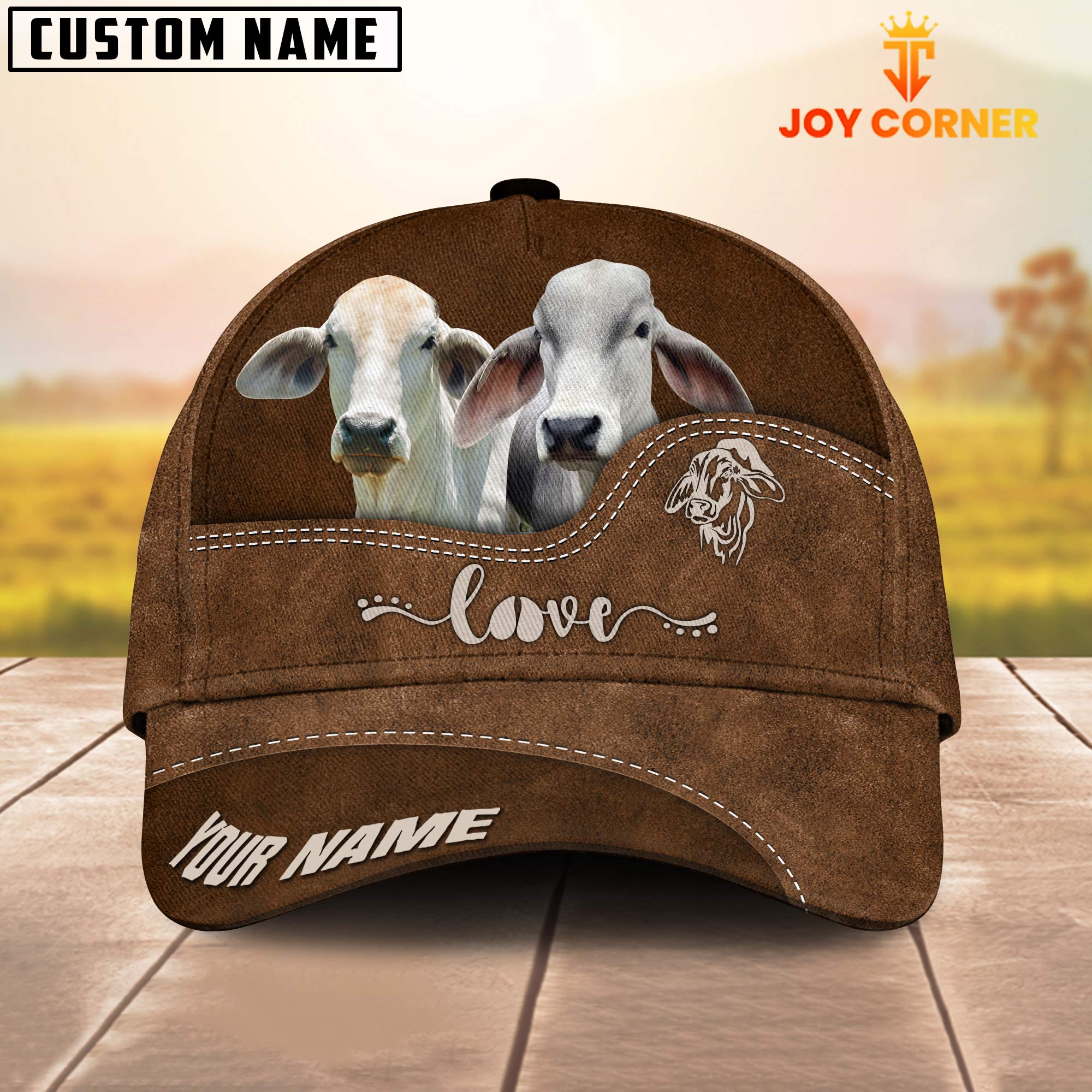 Brahman Cattle Love Leather Pattern Customized Name Cap