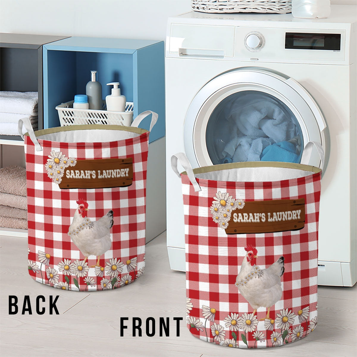 Personalized Chicken Daisy Flower Laundry Basket