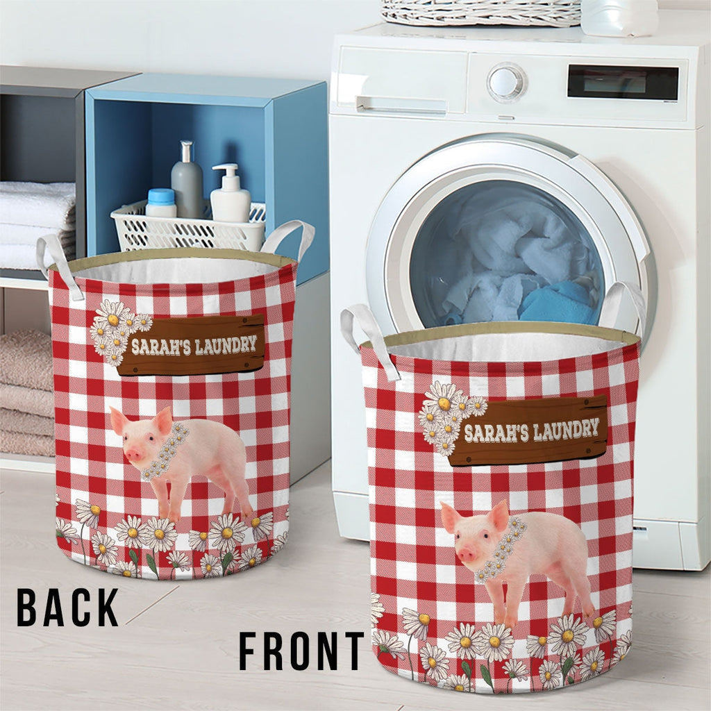 Personalized Pig Daisy Flower Laundry Basket