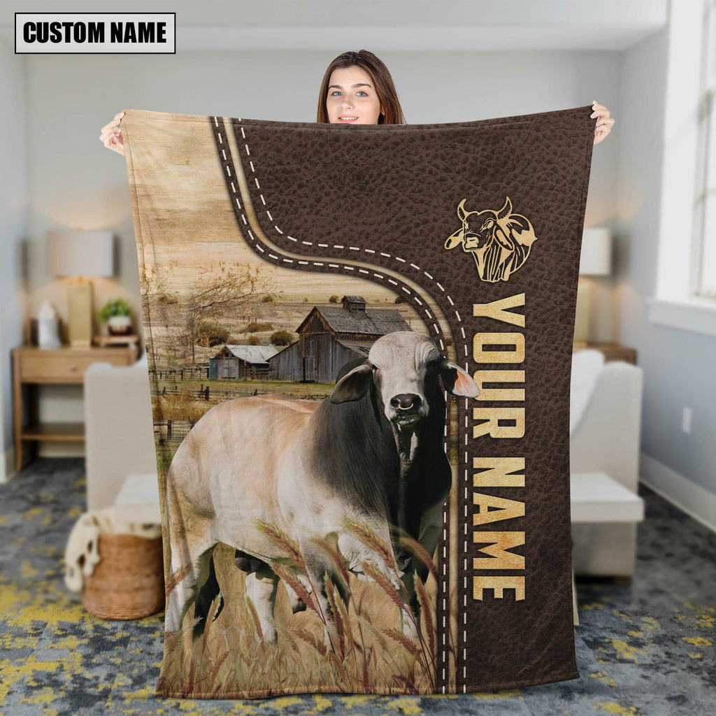 Personalized Name Brahman Leather Pattern Blanket