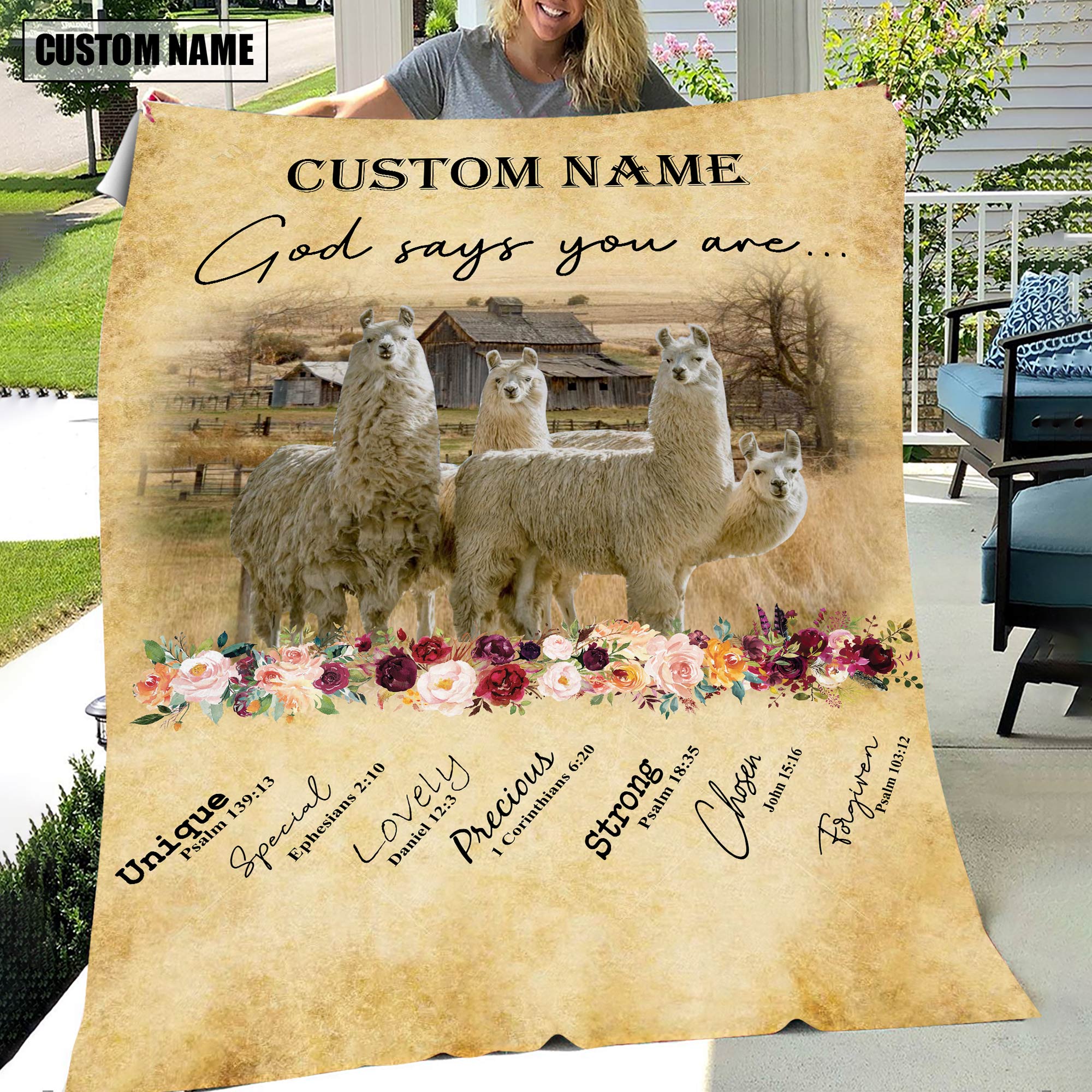 God Says You Are - Personalized Name LLama Blanket