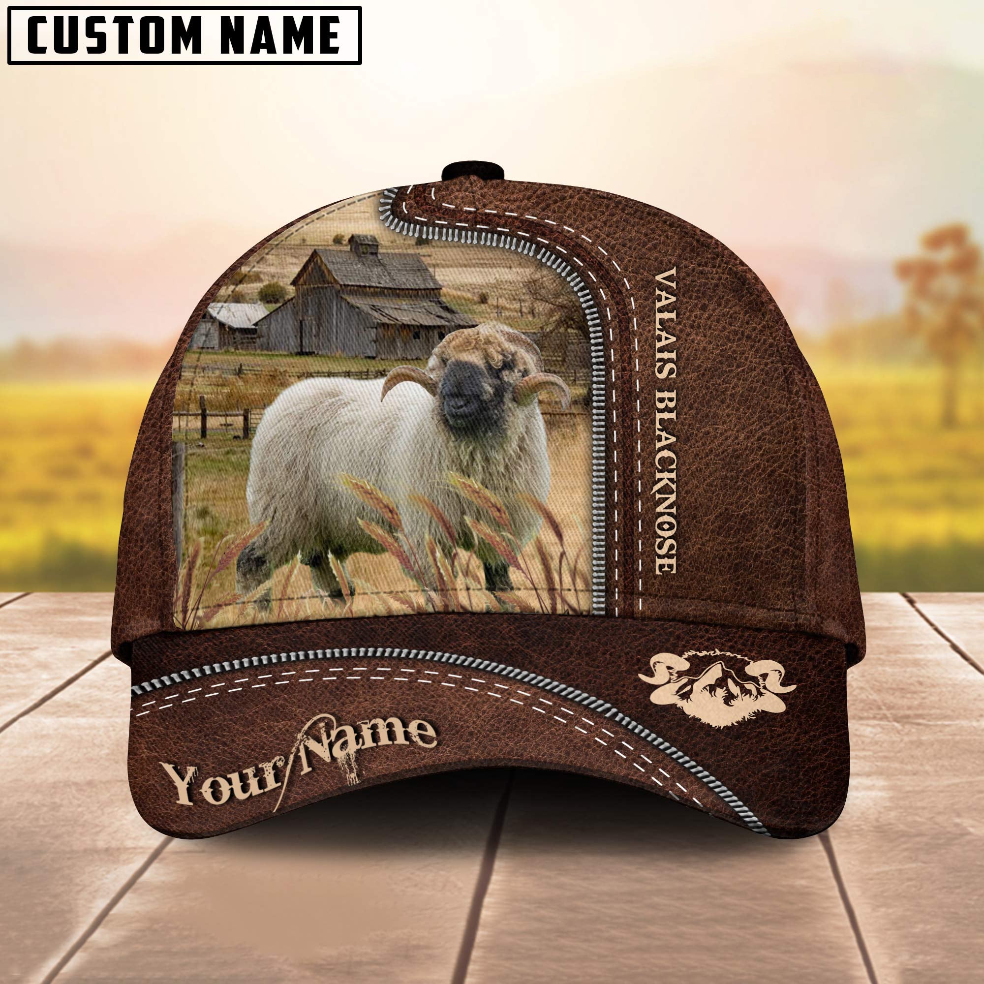 Valais Blacknose Customized Name Leather Pattern Cap