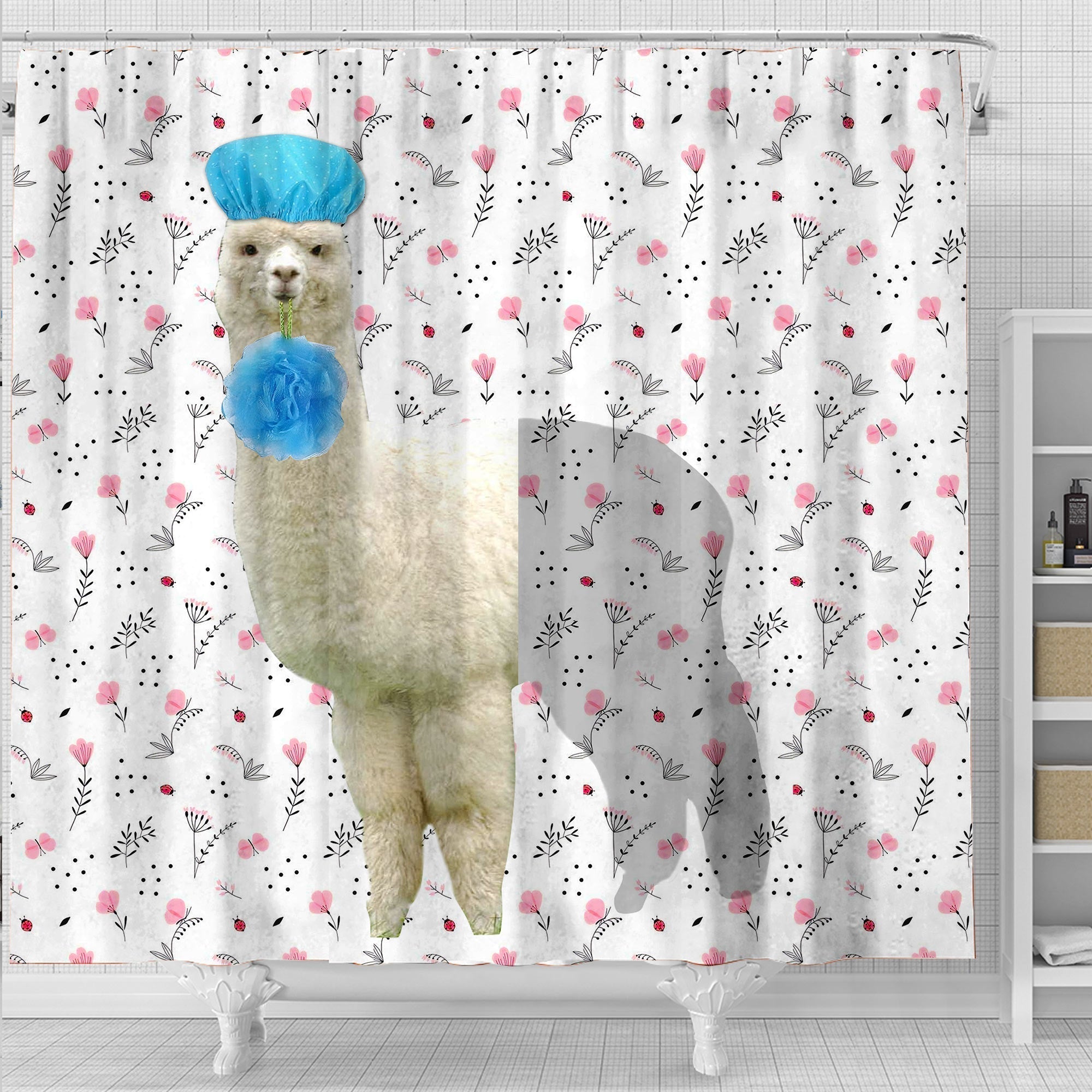 Alpaca Flower 3D Shower Curtain