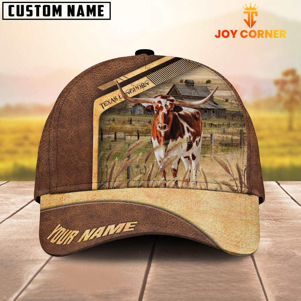 Texas Longhorn Cattle Customized Name Brown Farm Cap
