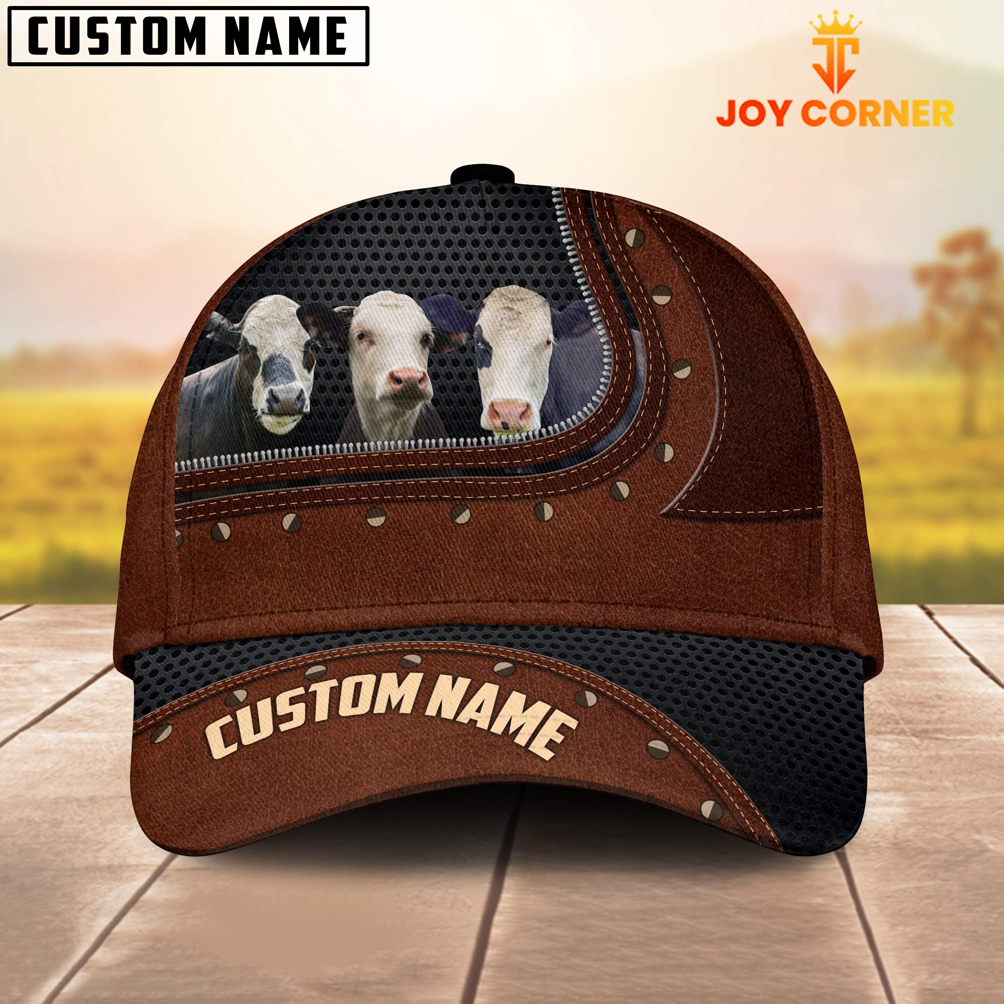 Black Baldy Happiness Zipper Pattern Customized Name Cap