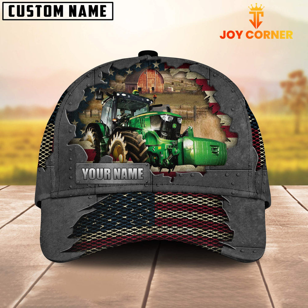 Farm Tractor Customized Name US Flag Net Cap
