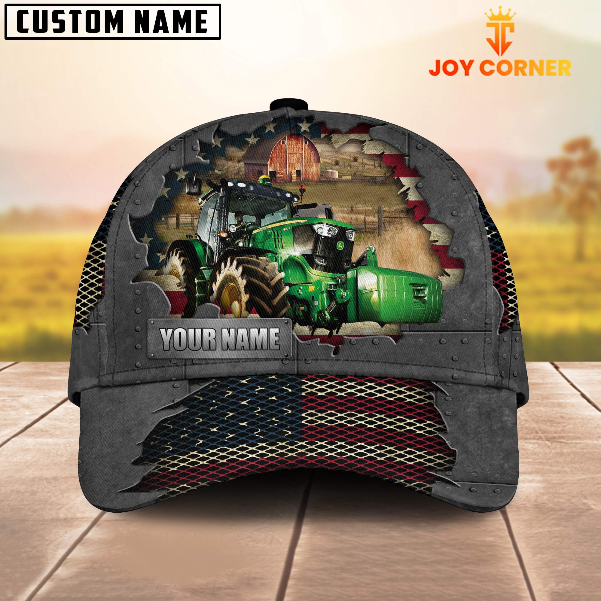Farm Tractor Customized Name US Flag Net Cap