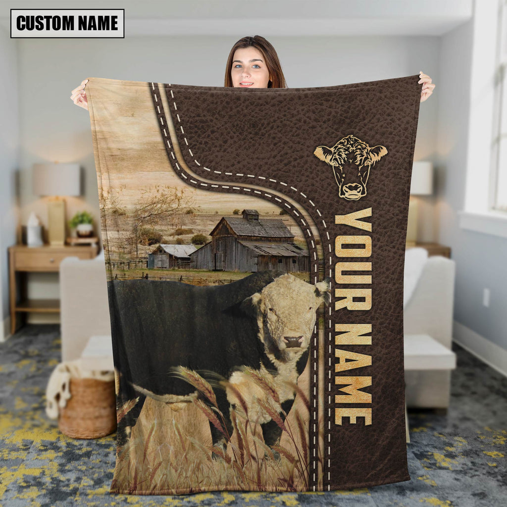 Personalized Name Black Hereford Leather Pattern Blanket