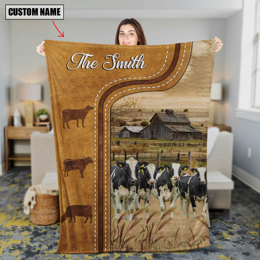 Personalized Holstein Cattle In Field Farmhouse Blanket