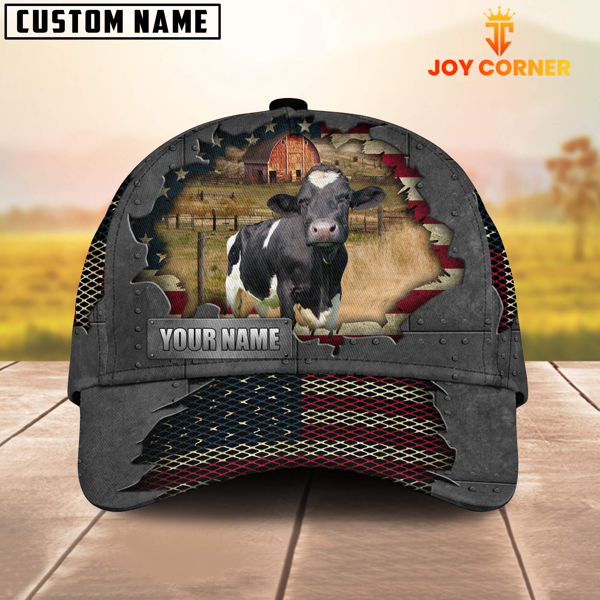 Holstein Customized Name US Flag Net Cap