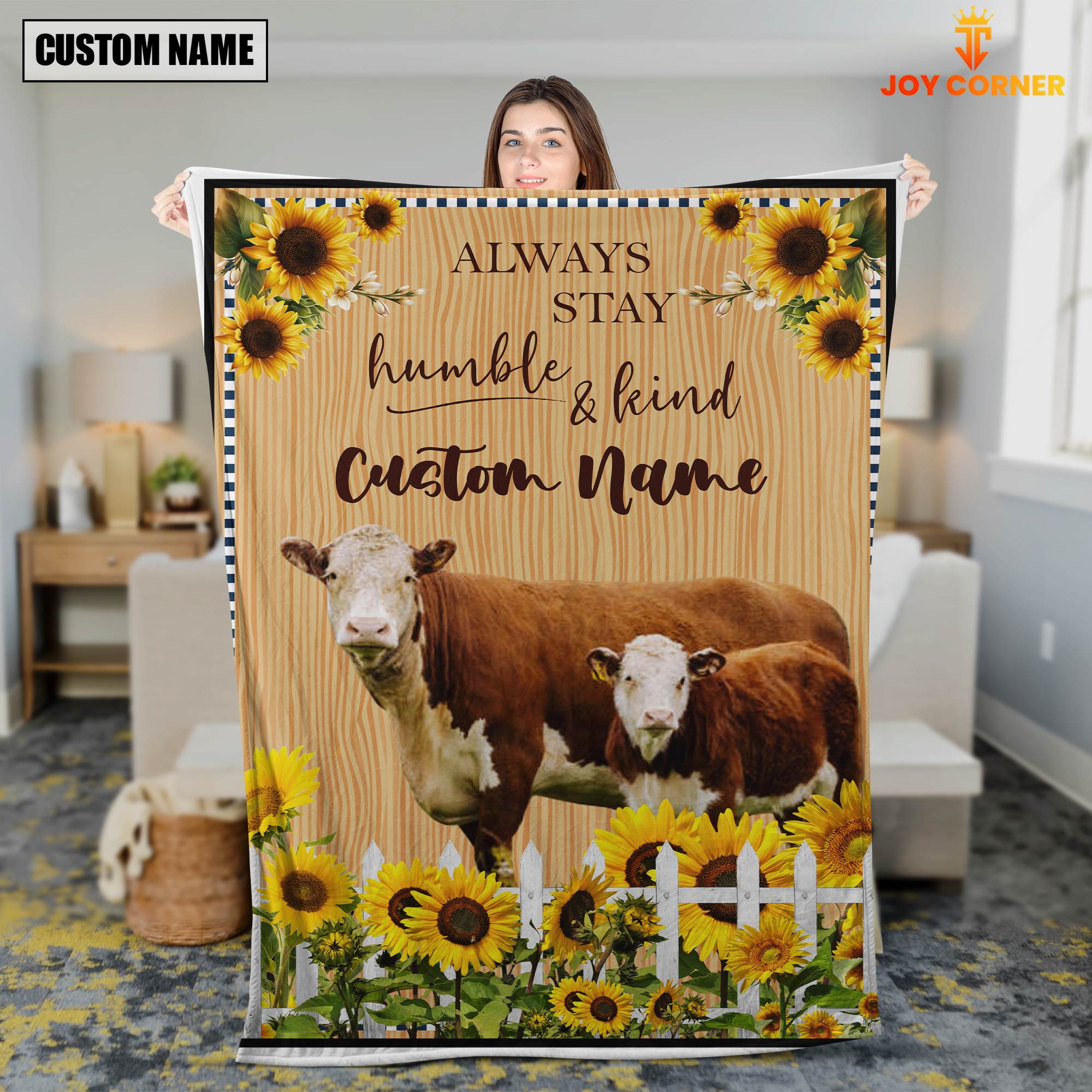Hereford Custom Name - Always Stay Humble and Kind Blanket