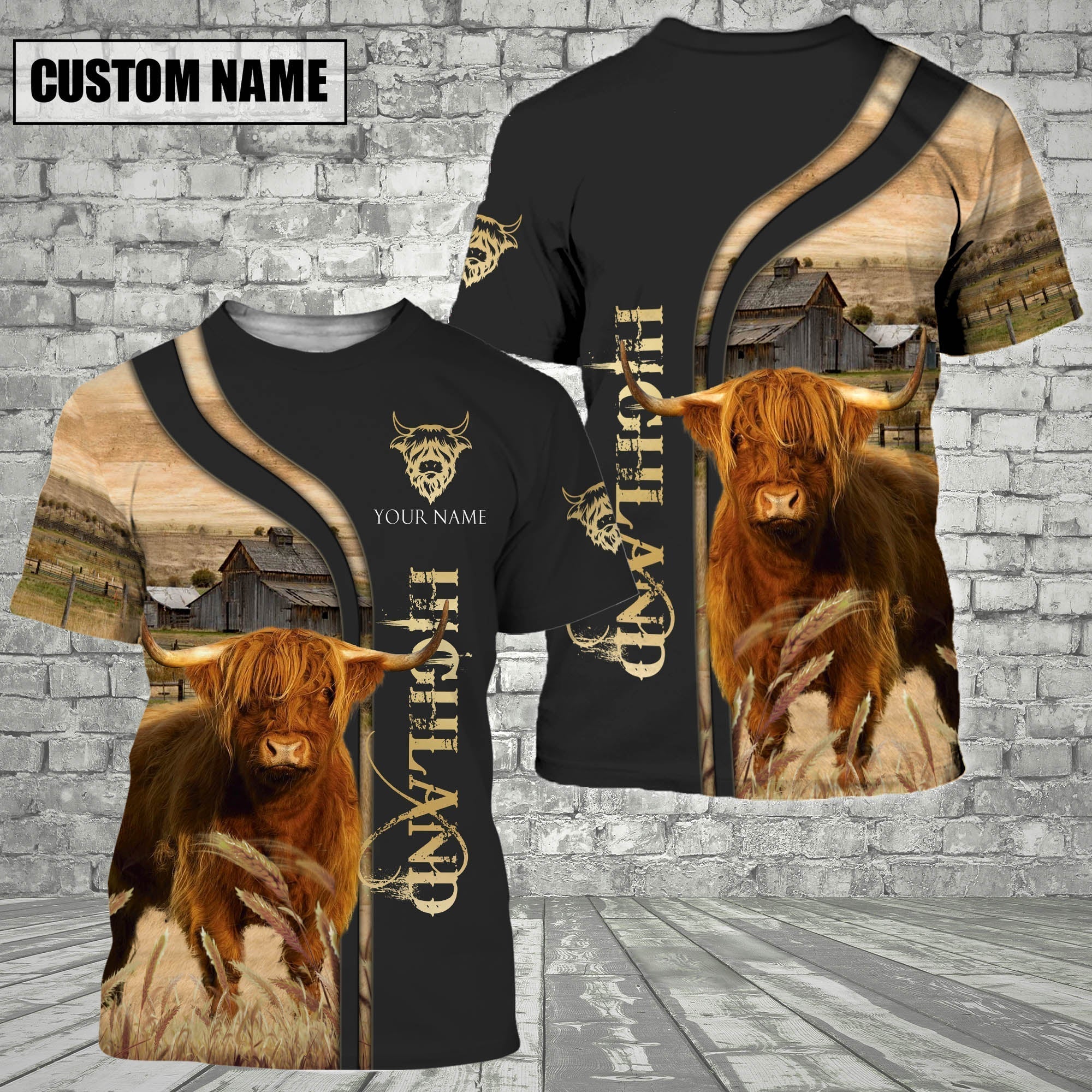 Customized Name Name Highland On The Farm 3D T - Shirt 2023