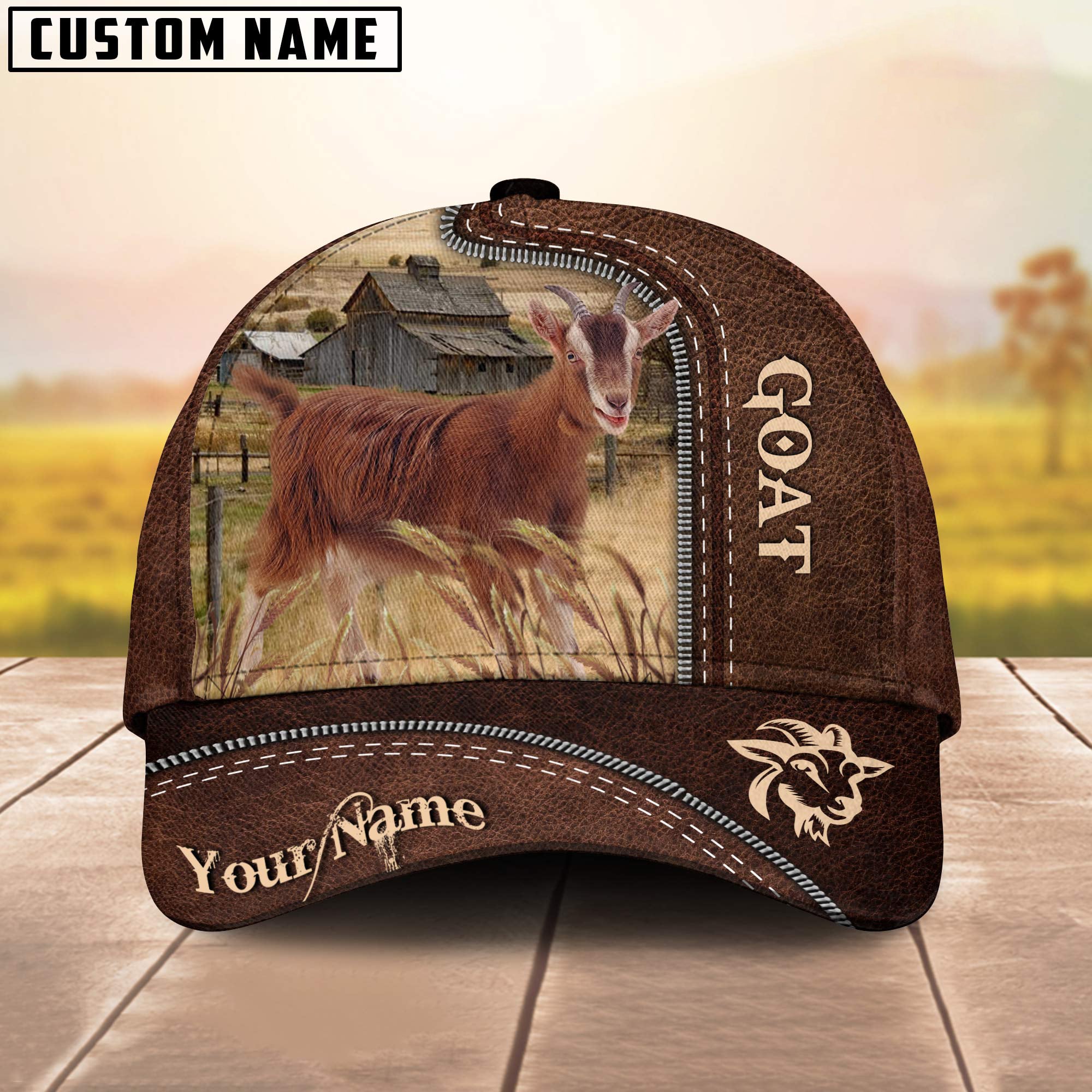 Goat Customized Name Leather Pattern Cap