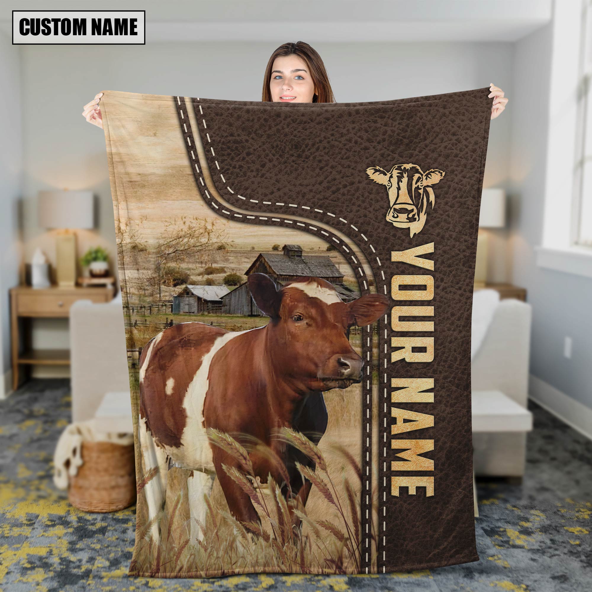 Personalized Name Ayrshire Leather Pattern Blanket