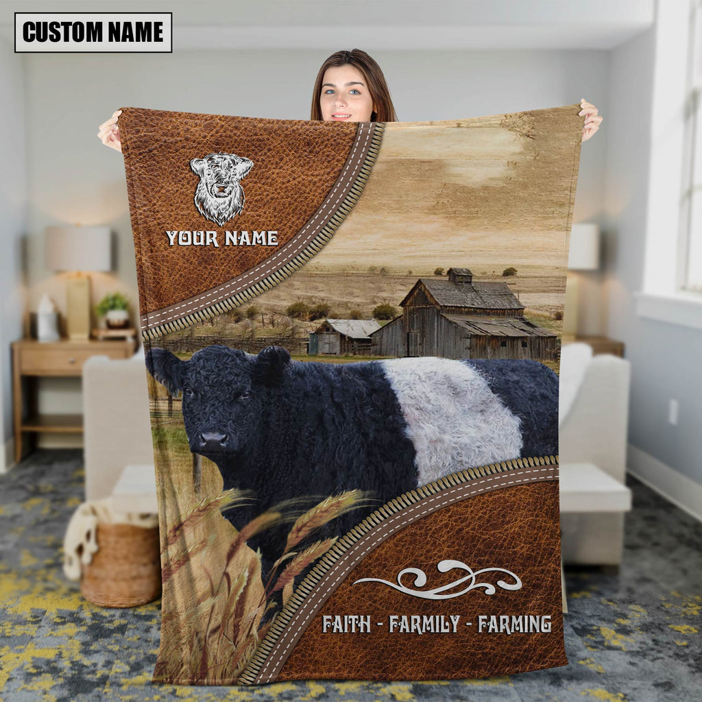 Personalized Name Belted Galloway Faith Family Farming Blanket