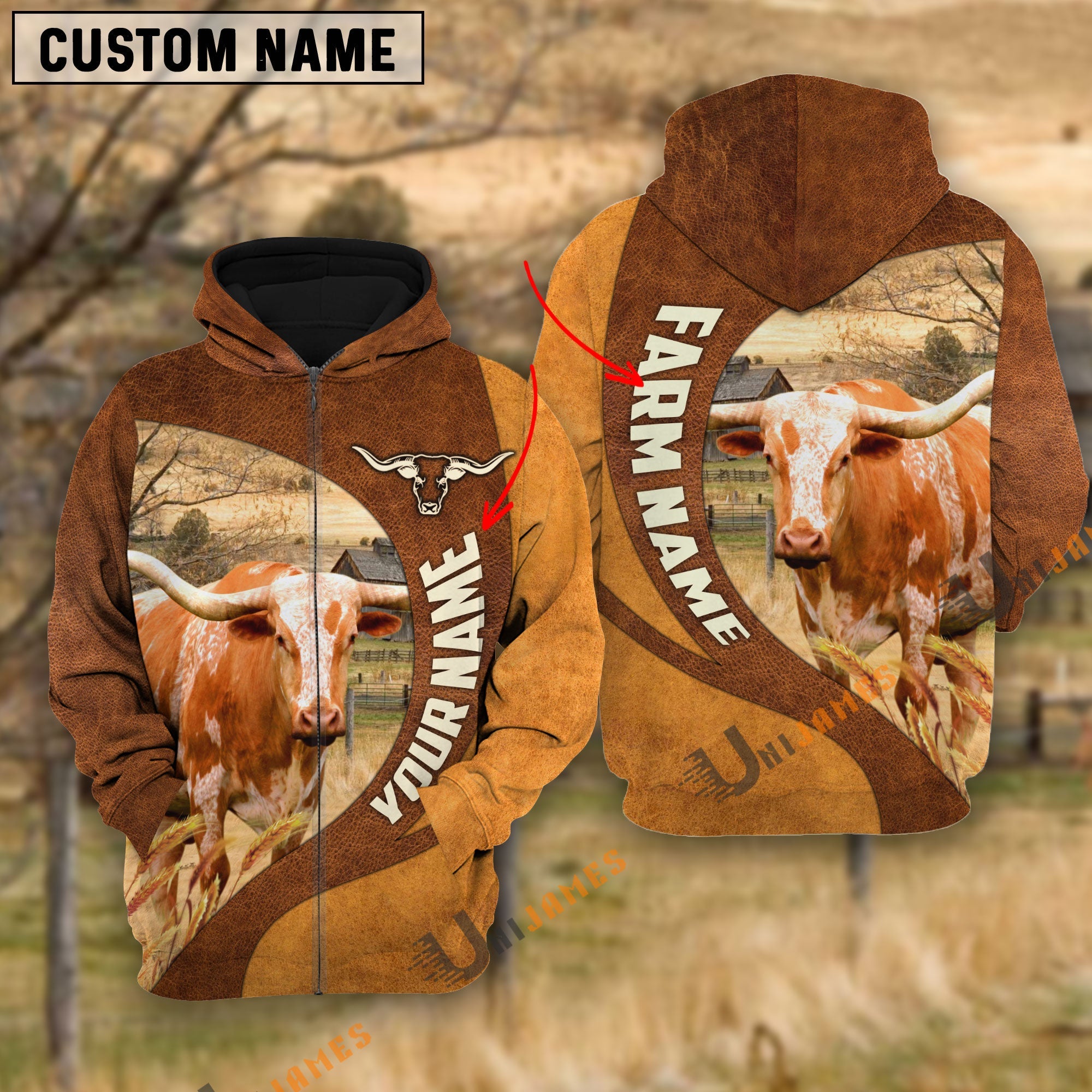 Texas Longhorn Farming Life Personalized Name 3D Hoodie