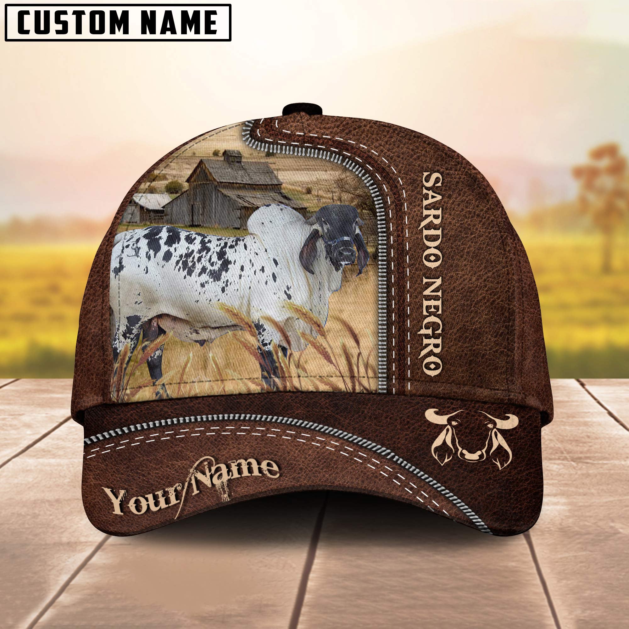 Sardo Negro Customized Name Leather Pattern Cap