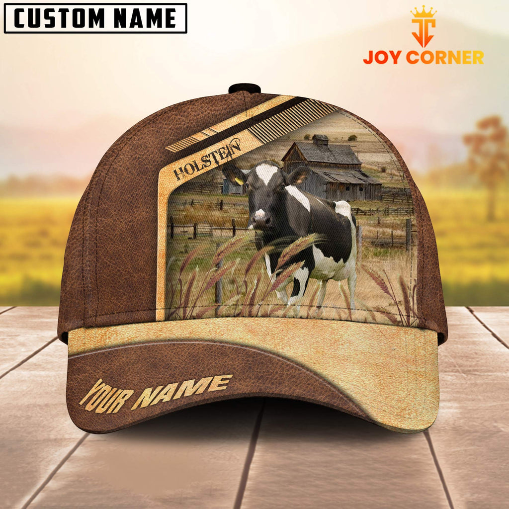 Holstein Cattle Customized Name Brown Farm Cap