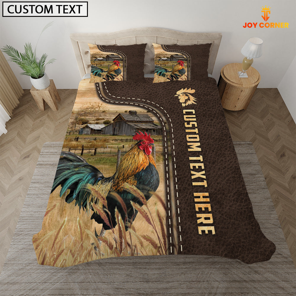 Chicken Custom Text Leather Pattern Bedding Set